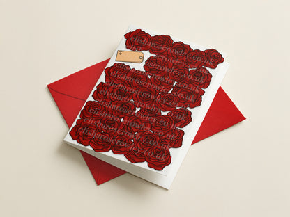 Roses Valentines/Anniversary Card. Hand-Drawn and Illustrated Card, A6 or A5