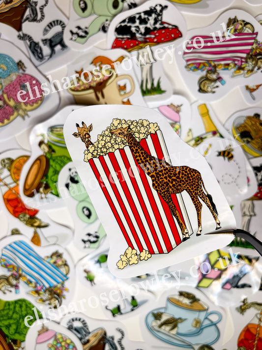 Sweet and Salty! Sticker, Popcorn Giraffes, Classic Red  - 'Unexpected Pairings'