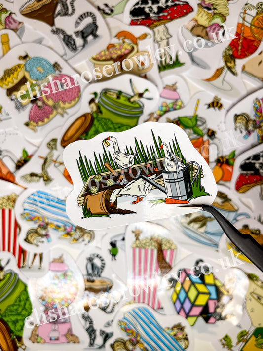 Gardening Geese Sticker - 'Unexpected Pairings'