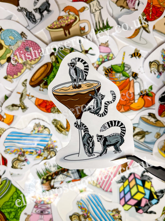 Lemur Espresso Martini Alone! Sticker  - 'Unexpected Pairings'