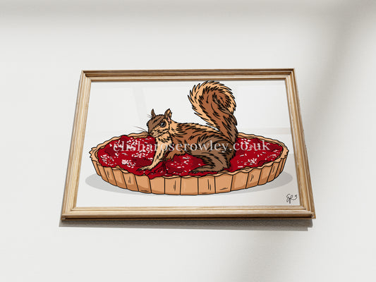 The Strawberry Squirrel, Squirrel on a Jam Tart - Kitchen Art Print