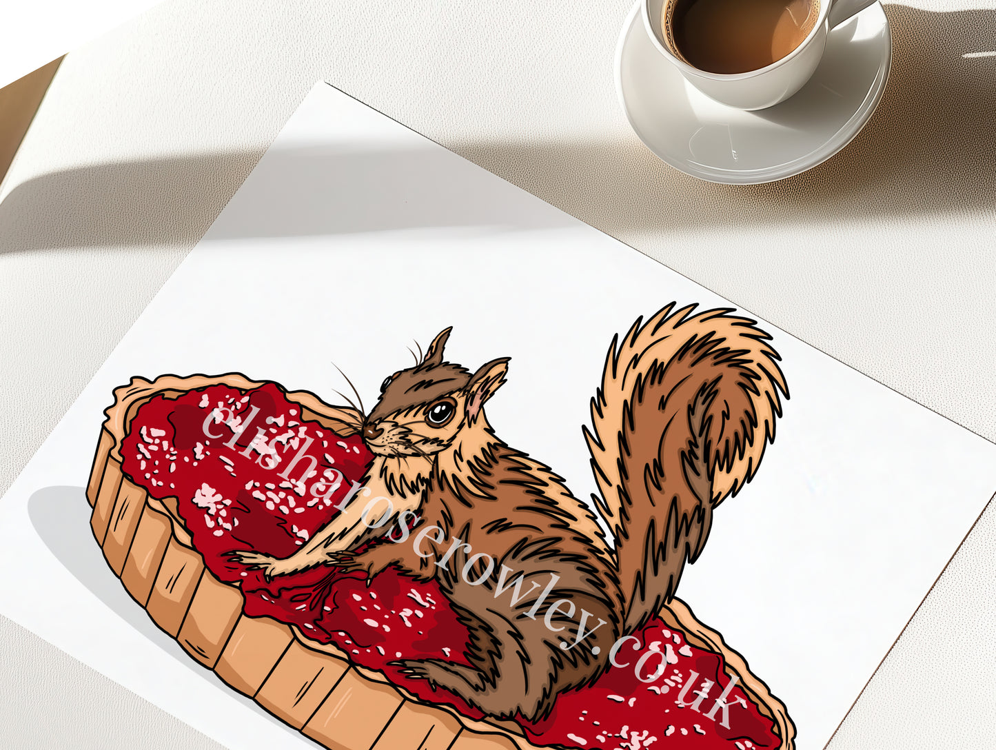 The Strawberry Squirrel, Squirrel on a Jam Tart - Kitchen Art Print