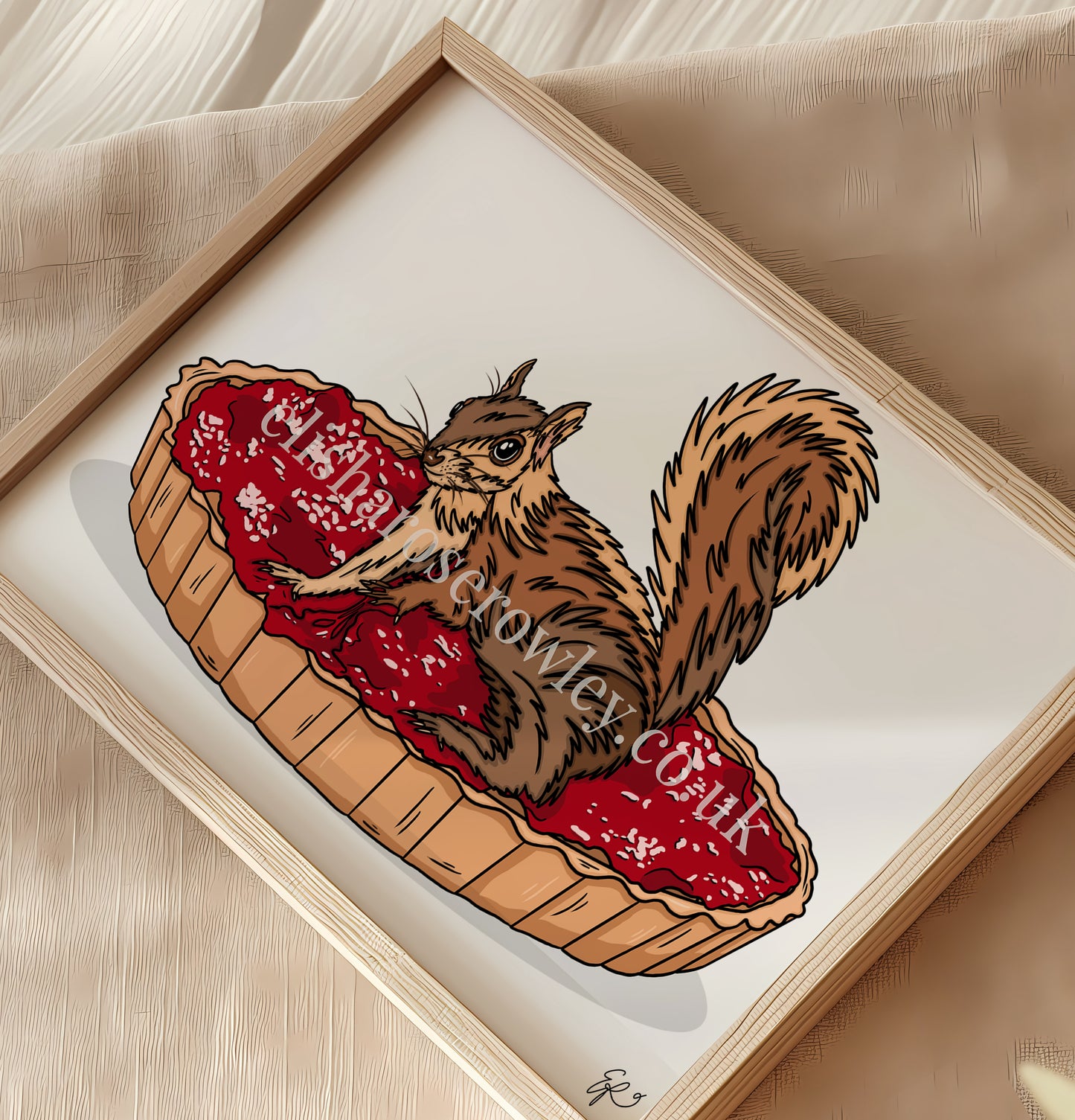 The Strawberry Squirrel, Squirrel on a Jam Tart - Kitchen Art Print