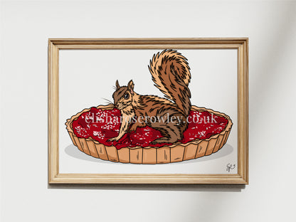 The Strawberry Squirrel, Squirrel on a Jam Tart - Kitchen Art Print