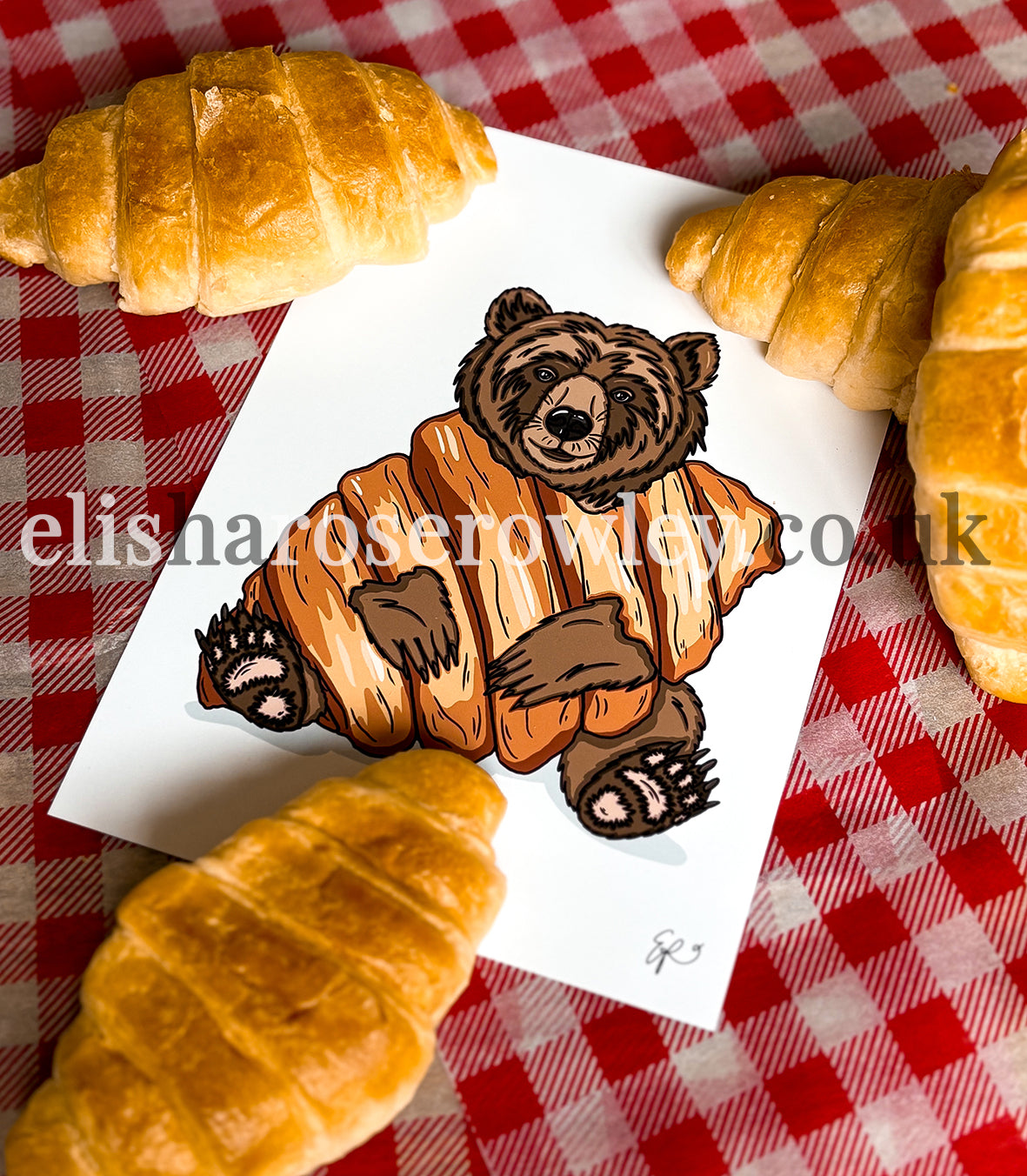 Breakfast Bear, Croissant Bear - Kitchen Art Print