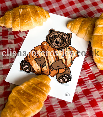 Breakfast Bear, Croissant Bear - Kitchen Art Print