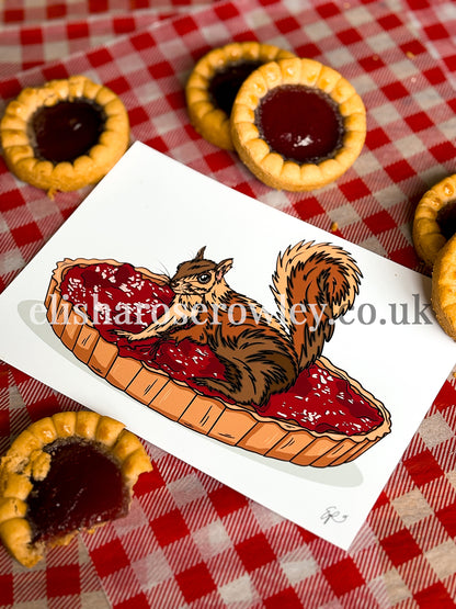 The Strawberry Squirrel, Squirrel on a Jam Tart - Kitchen Art Print