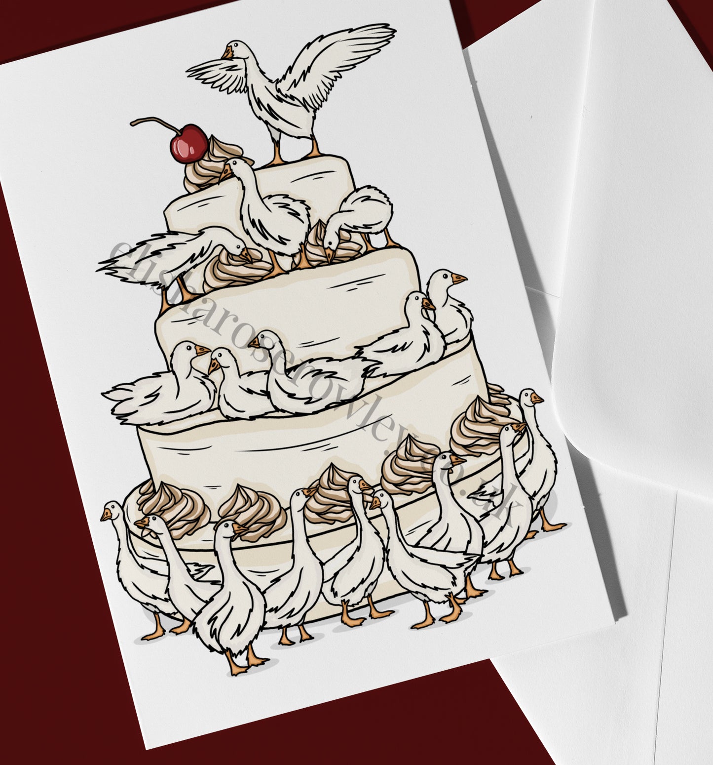 The Geese Cake Card, Birthday/Celebration/Wedding Goose Greeting Card, Bird Gift - A5