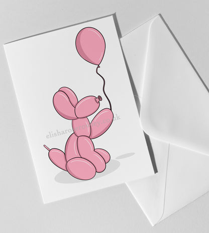 Balloon Dog's Balloon, Birthday/Every-Day Greeting Card A5, 7 Colours