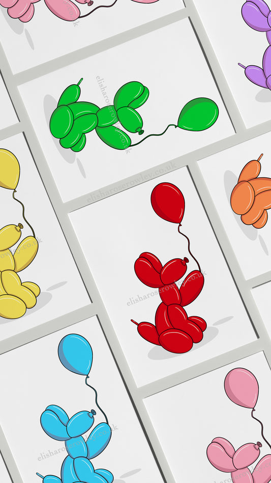 Balloon Dog's Balloon, Birthday/Every-Day Greeting Card A5, 7 Colours