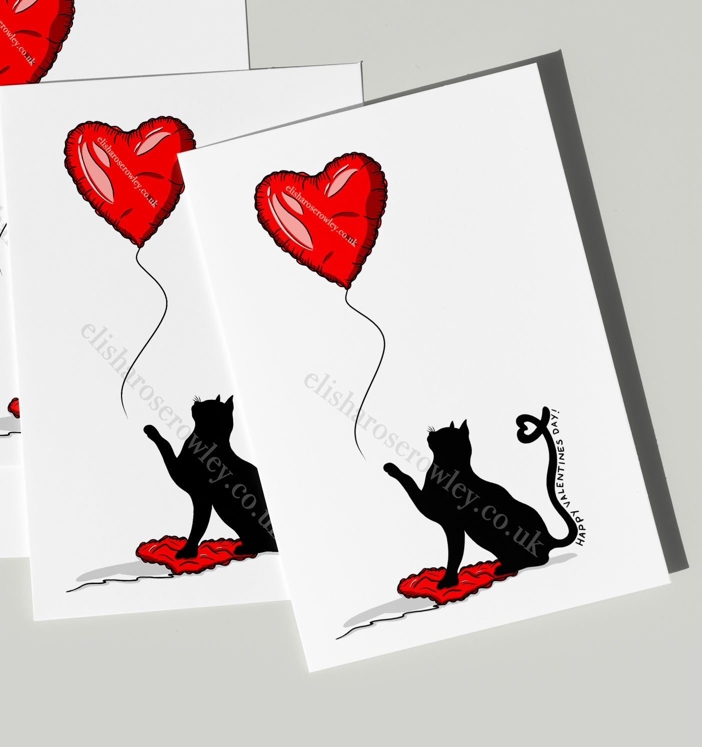 Cat Heart Balloon Valentine's/Anniversary Card! Hand-Drawn and Illustrated Card, A6 or A5, With or Without Text!