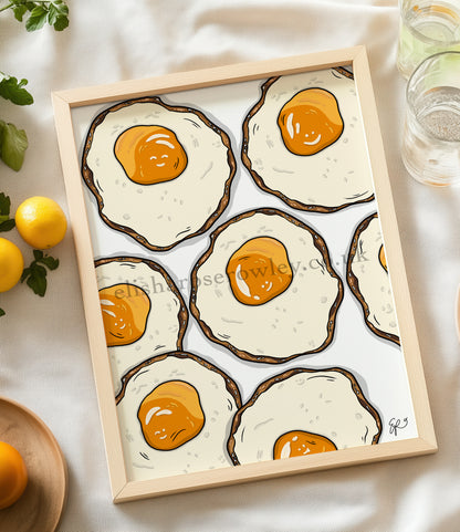 Happy Eggs Hand-drawn and Illustrated Art Print, with Hidden Smiley Faces!