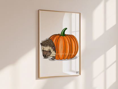 Pumpkin Hedgehog - Hand-drawn and Illustrated Art Print