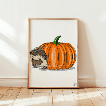 Pumpkin Hedgehog - Hand-drawn and Illustrated Art Print