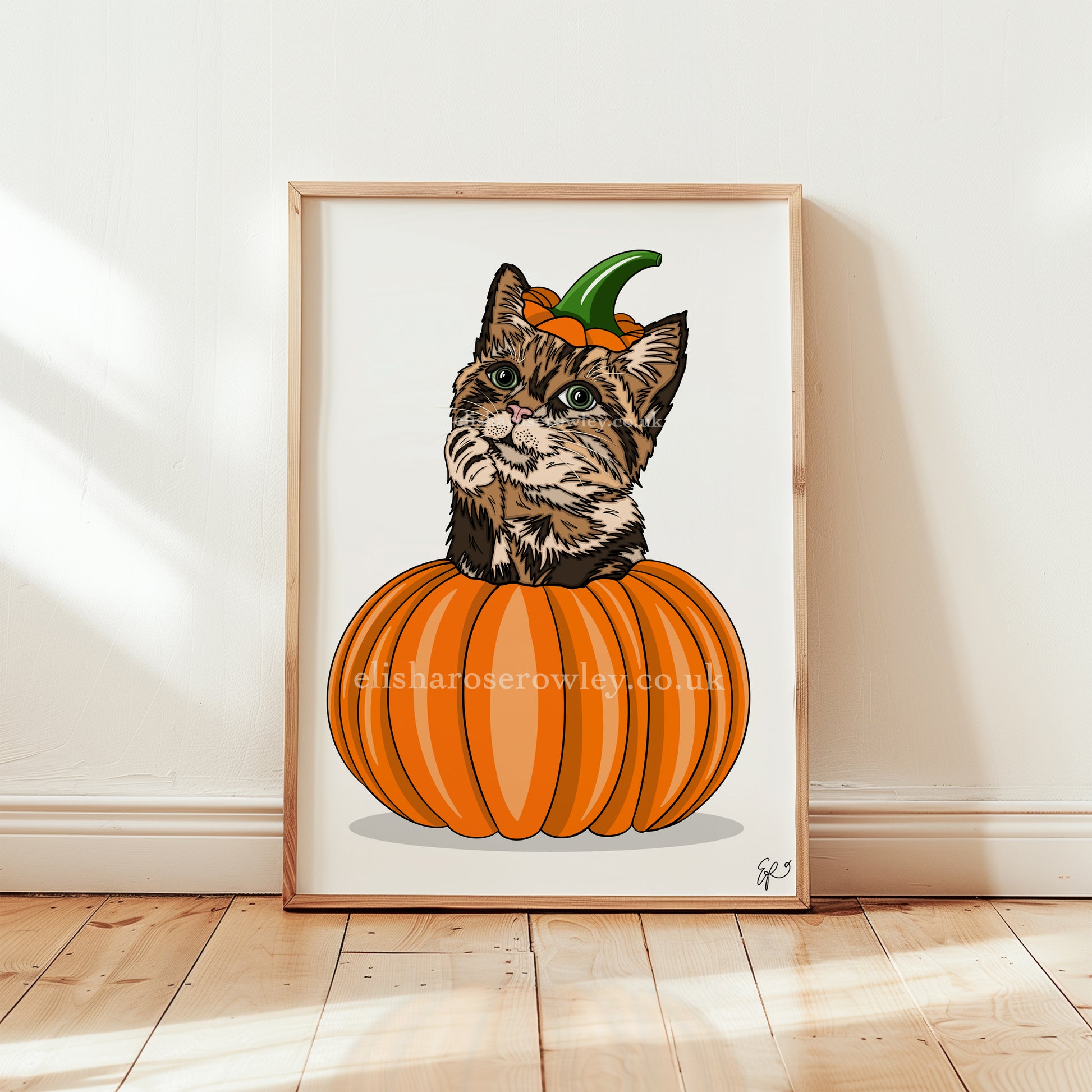 Pumpkin Cat Hand-drawn and Illustrated Art Print – Elisha-Rose