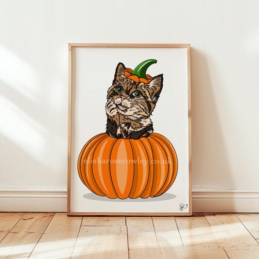 Pumpkin Cat - Hand-drawn and Illustrated Art Print
