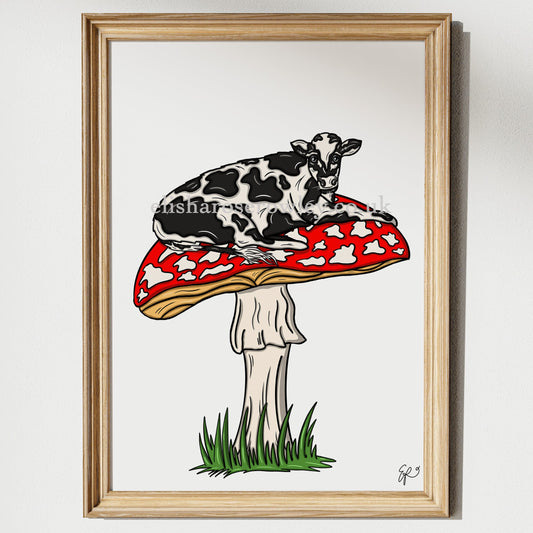 MOOshroom! - 3 Variations. Cow Print, Mushroom Wall Art Print
