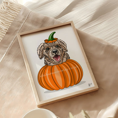 Pumpkin Dog - Hand-drawn and Illustrated Art Print