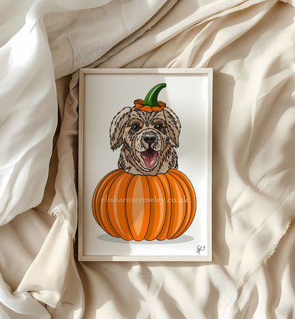 Pumpkin Dog - Hand-drawn and Illustrated Art Print