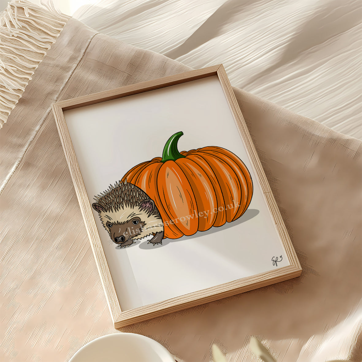 Pumpkin Hedgehog - Hand-drawn and Illustrated Art Print