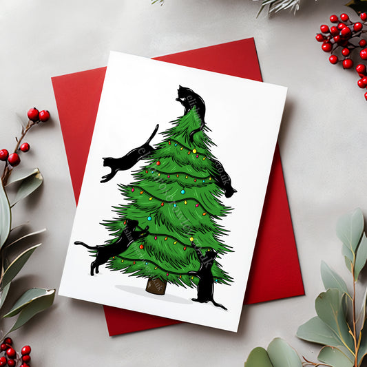 Merry Cat-Mas! Hand-drawn and Illustrated Greeting Card, A6 or A5